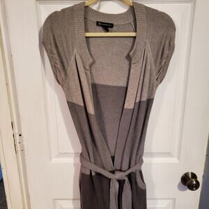 INC woman's silk sweater jacket coat in shades of gray Has pockets sz.SM